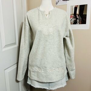 Vintage Beige Embroidered Fleece Sweatshirt